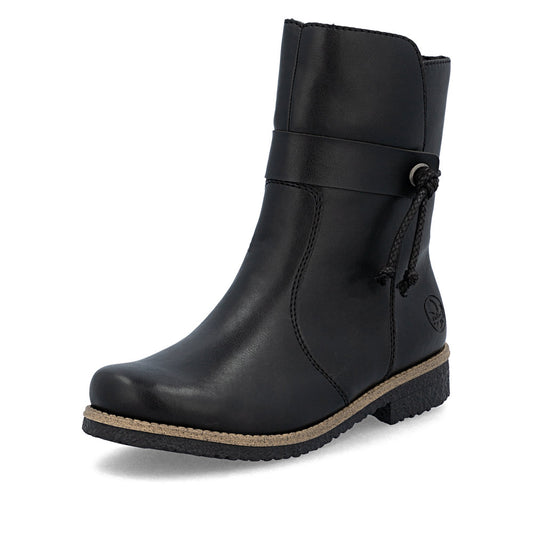 Rieker Sort Dame Støvle med Varm Foring og Lynlås (73551-00)