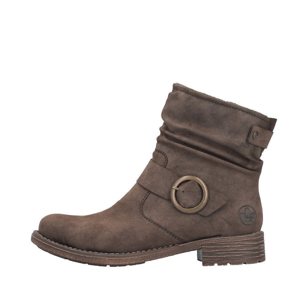 Rieker Brun Dame Støvle med Lynlås og Blokhæl (79454-25)