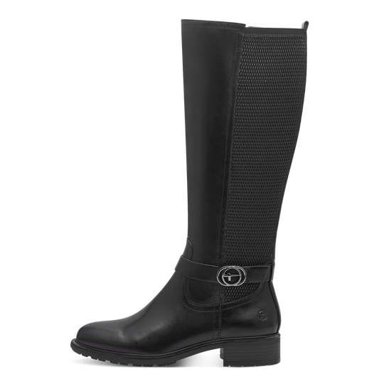 Tamaris Langskaftet Støvle – Sort Skind med Stretch og TOUCHit Komfort (1-25619-45)