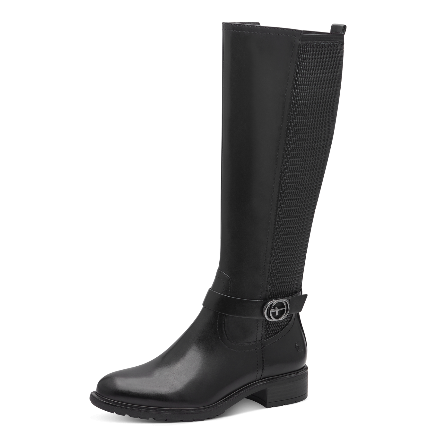 Tamaris Langskaftet Støvle – Sort Skind med Stretch og TOUCHit Komfort (1-25619-45)