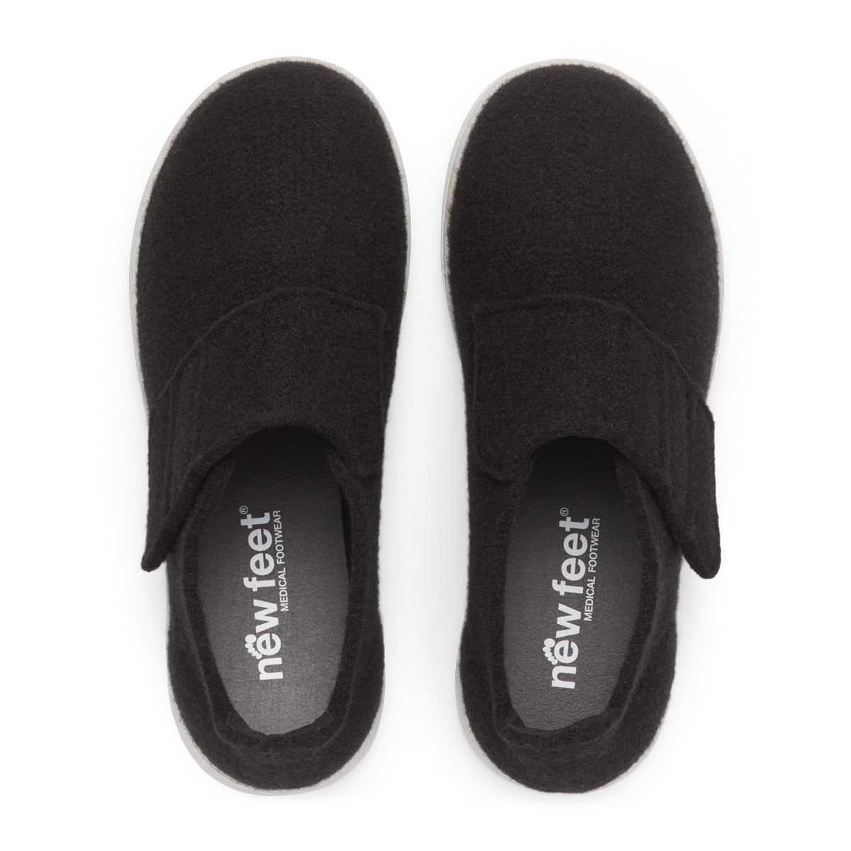 New Feet dame hjemmesko 212-14-910 i sort filt med velcro – varm, komfortabel og støttende