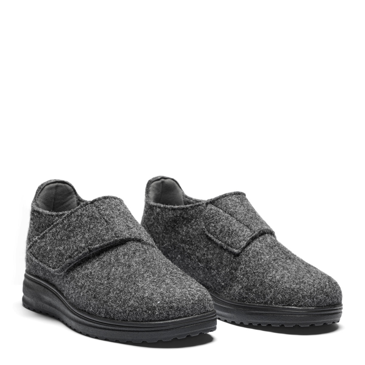 New Feet 252-25-911 dame hjemmesko i wool antracit filt med velcro – varm, komfortabel og støttende