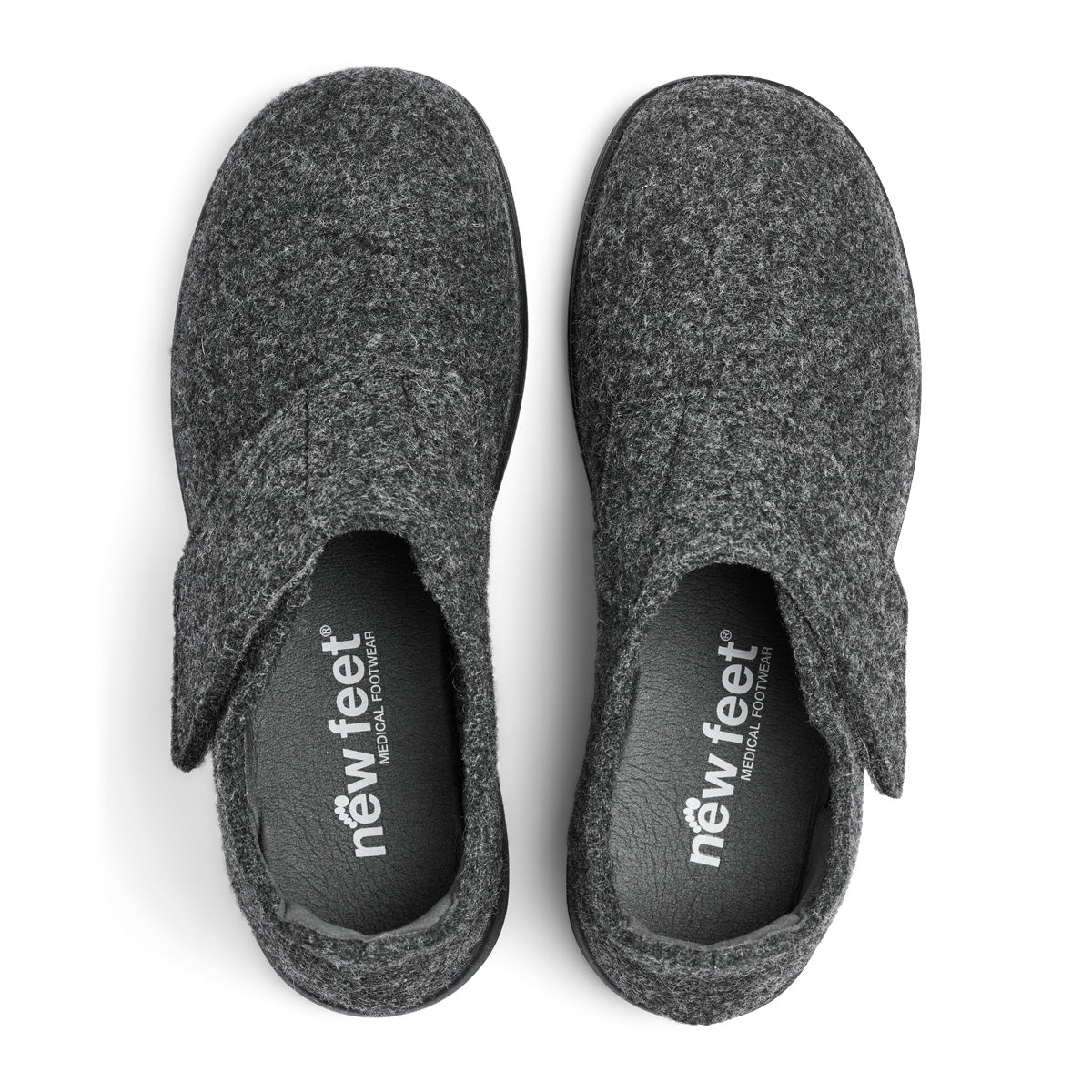 New Feet 252-25-911 dame hjemmesko i wool antracit filt med velcro – varm, komfortabel og støttende