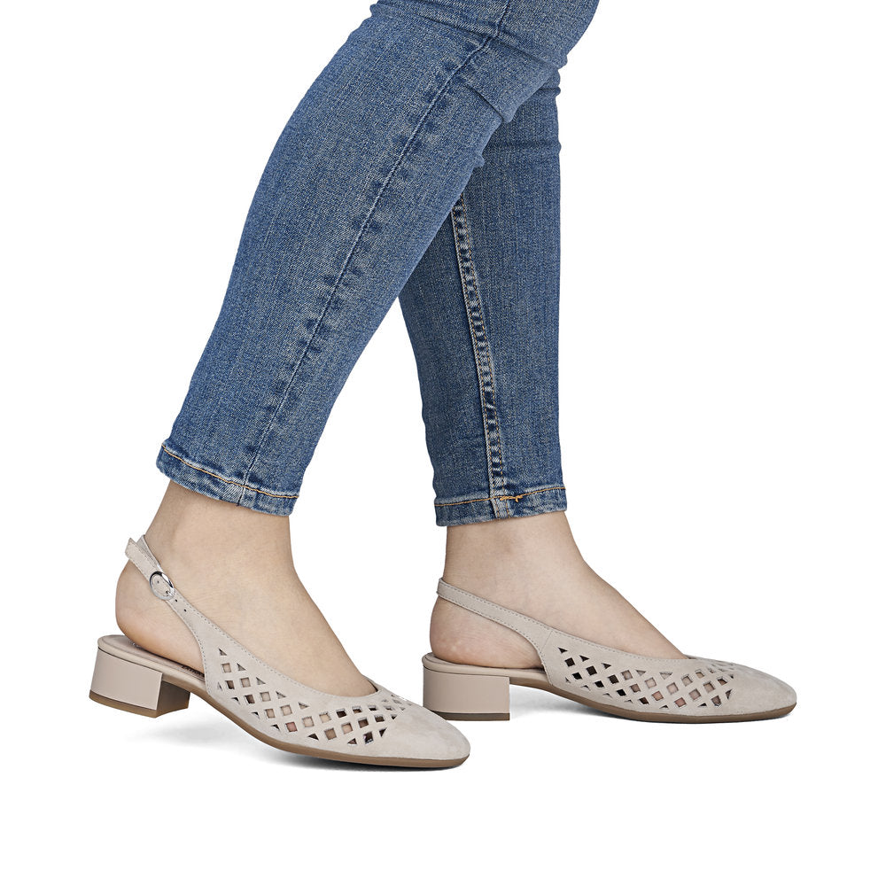 Rieker Damesko med Rem 43457/60 Beige – Let og Komfortabel