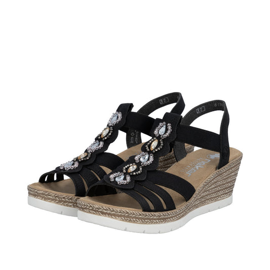 Rieker 619B2/00 Sort – Komfortabel og Let Damesandal
