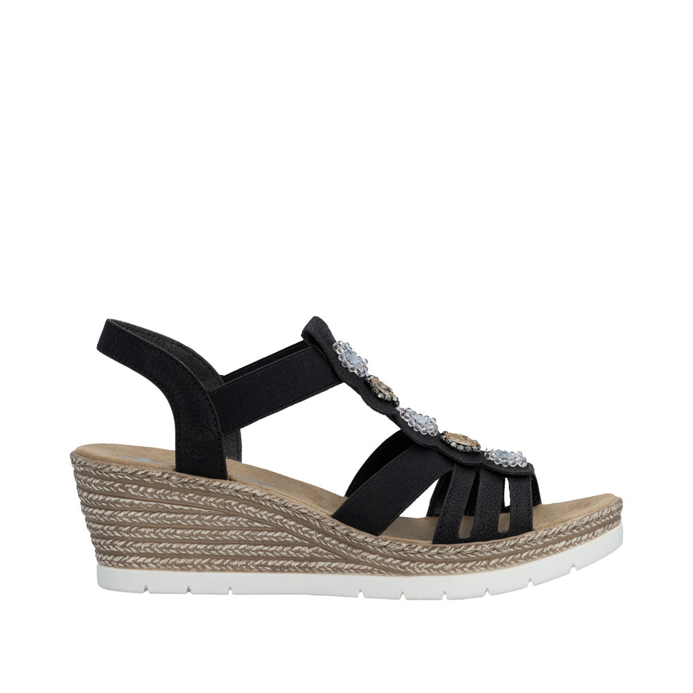 Rieker 619B2/00 Sort – Komfortabel og Let Damesandal