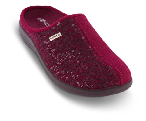 Rohde 6550-48 damesko – rød bløde hjemmesko i uldfilt med glimmer