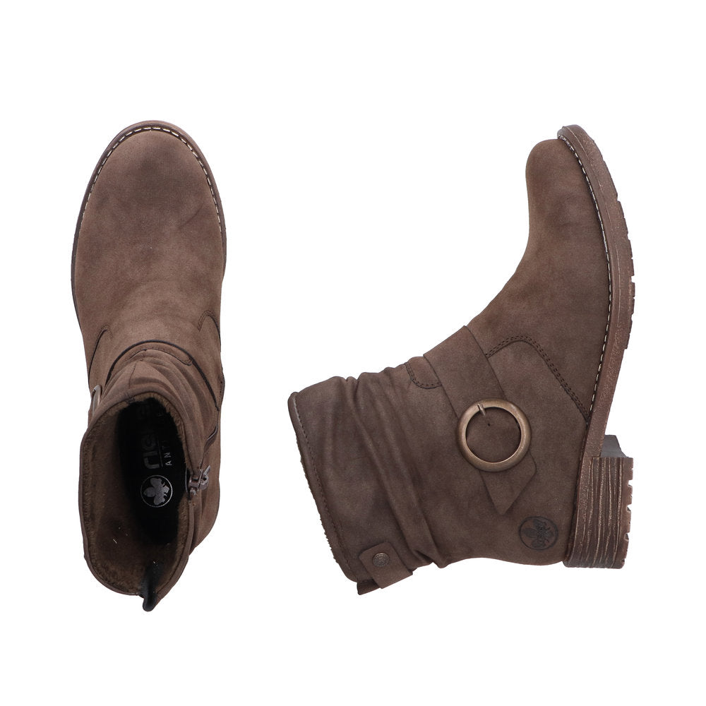 Rieker Brun Dame Støvle med Lynlås og Blokhæl (79454-25)