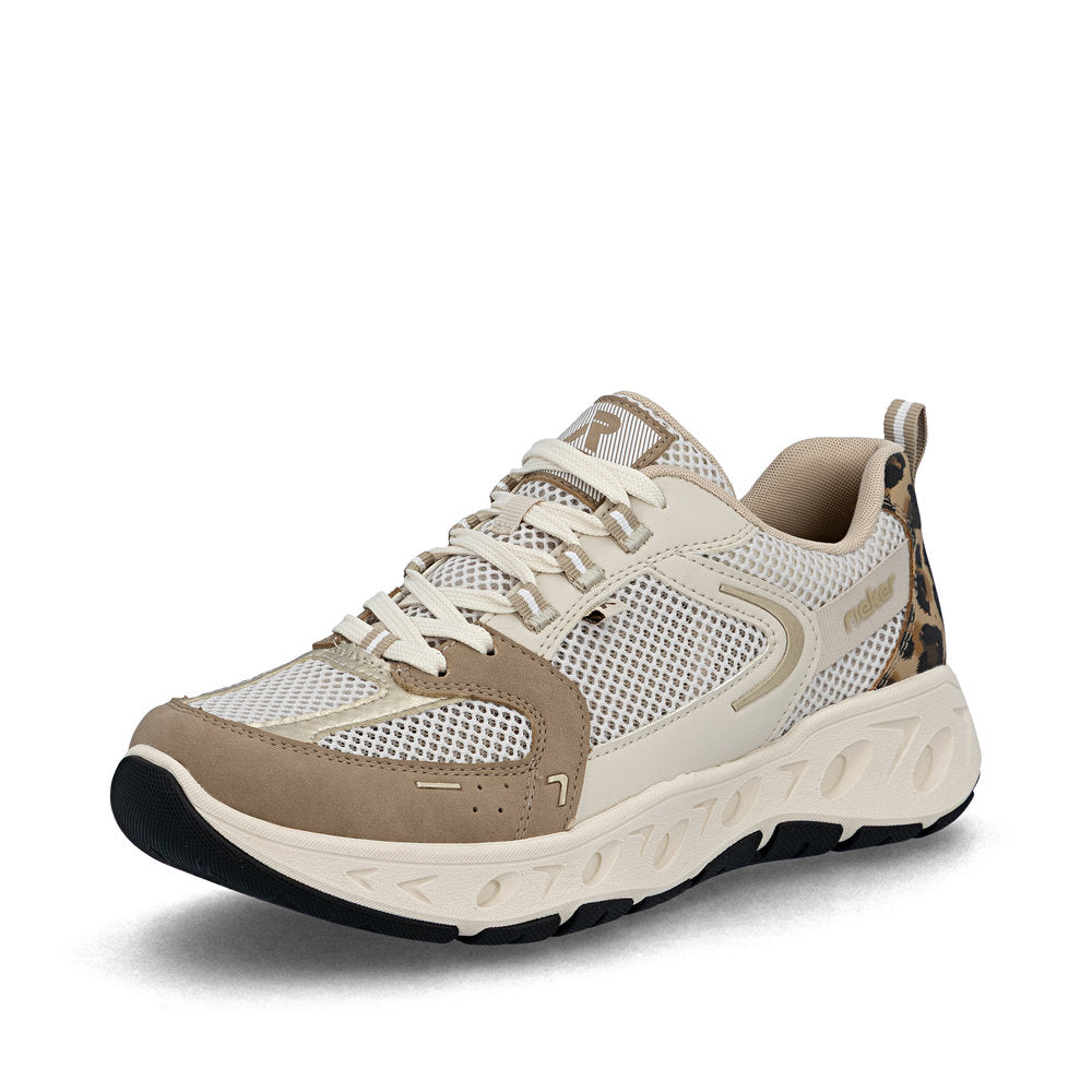 Rieker Sneakers Dame – Beige/Gold Ekstra Wide (Model M6501-60) | Komfortable og rummelige