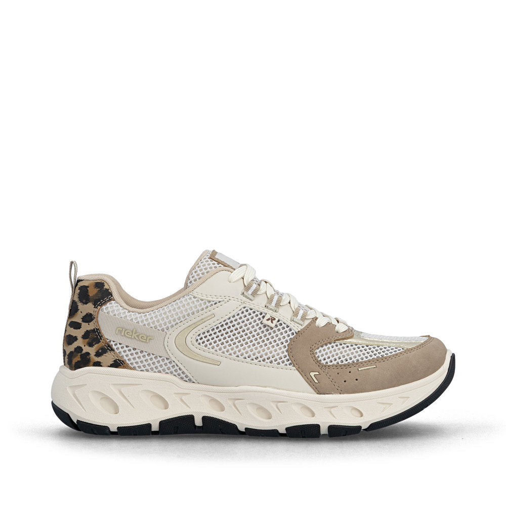Rieker Sneakers Dame – Beige/Gold Ekstra Wide (Model M6501-60) | Komfortable og rummelige