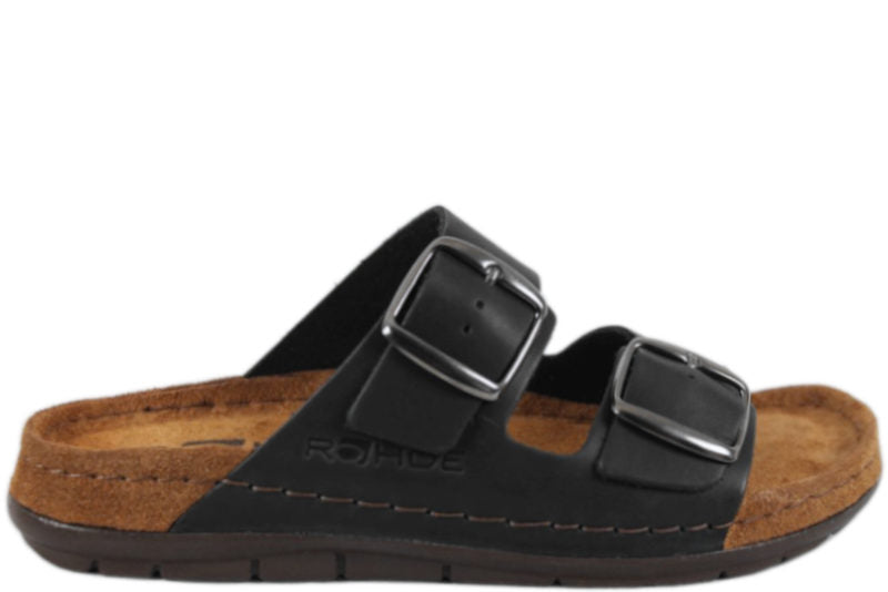 Rohde Damesandal Sort – Blød ruskindssål og stødabsorberende komfort | 5865-90
